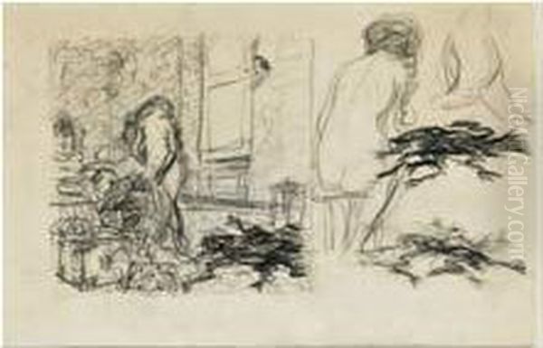 Double Croquis : A Gauche Nu Dans Un Interieur, A Droite Deux Croquis De Nu. Oil Painting by Pierre Bonnard