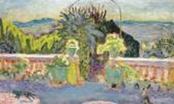 Les Pots Verts Sur La Terrasse Oil Painting by Pierre Bonnard