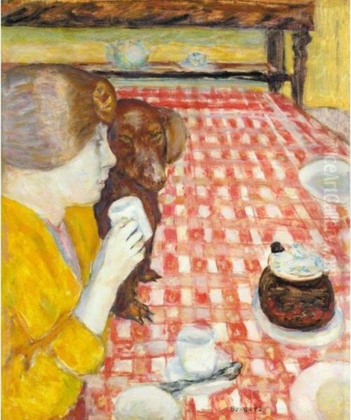 Jaune Et Rouge Or La Nappe Aux Carreaux Rouges Oil Painting by Pierre Bonnard