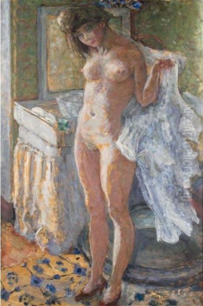 Dans Le Cabinet De Toilette Or Jeune Fille S'essuyant Oil Painting by Pierre Bonnard