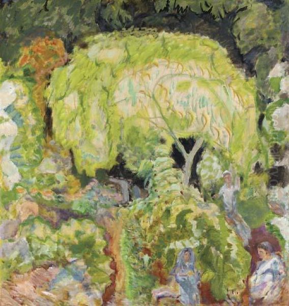 Paysage A Trois Personnages Et 
Saule (etude Pour La Decoration'l'automne, Les Vendanges') Oil Painting by Pierre Bonnard