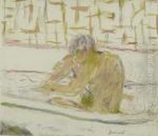 Femme Assise Dans Sa Baignoire>. Oil Painting by Pierre Bonnard