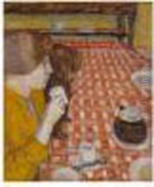 Jaune Et Rouge Ou La Nappe Aux Carreaux Rouges Oil Painting by Pierre Bonnard