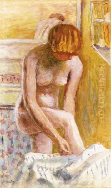 Nu Rose Se Refletant Dans Une Glace Oil Painting by Pierre Bonnard