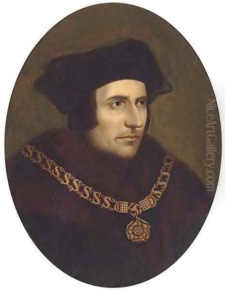 Portrait of Thomas More (1478-1535), bust-length, wearing a chain of office Oil Painting by Hans Holbein the Younger