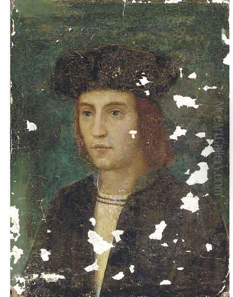 Portrait of a gentleman, bust-length, in a black cap Oil Painting by Hans Holbein the Younger