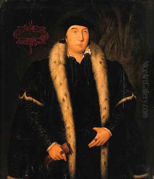 Portrait of a Gentleman, small three-quarter-length, in a black ermine- lined mantle, holding gloves in his right hand Oil Painting by Hans Holbein the Younger