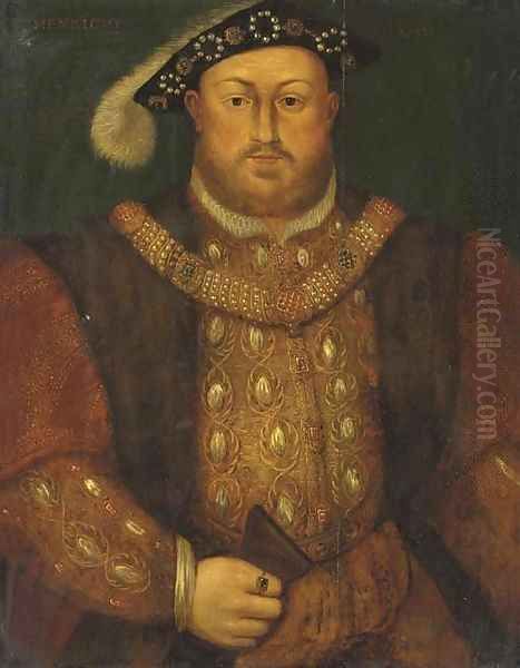 Portrait of Henry VIII (1491-1547), half-length, in a fur-trimmed coat, jeweled doublet and chain Oil Painting by Hans Holbein the Younger