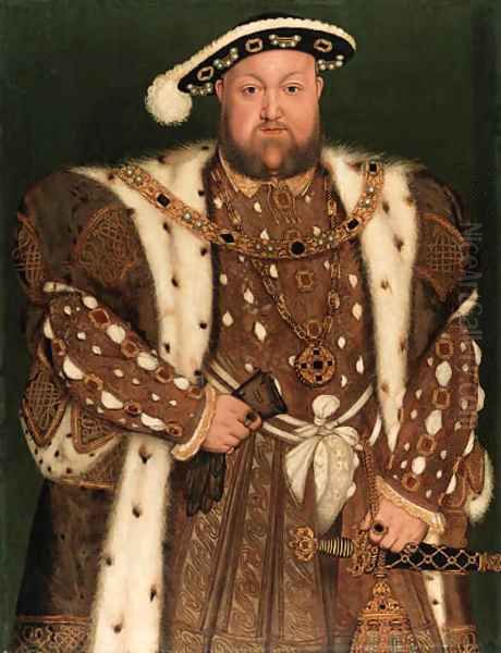 Portrait of King Henry VIII (1491-1547), three-quarter-length, in an ermine-lined brocaded cloak Oil Painting by Hans Holbein the Younger