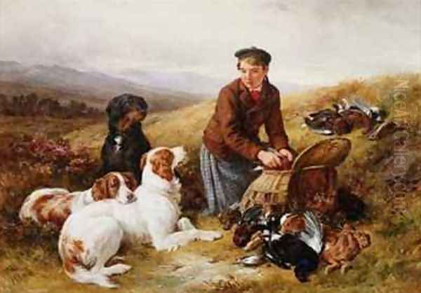 A Young Gillie With Setters and Dead Game Oil Painting by James Hardy Jnr