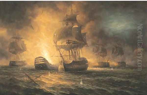 The battle of the Nile 2 Oil Painting by James Hardy Jnr