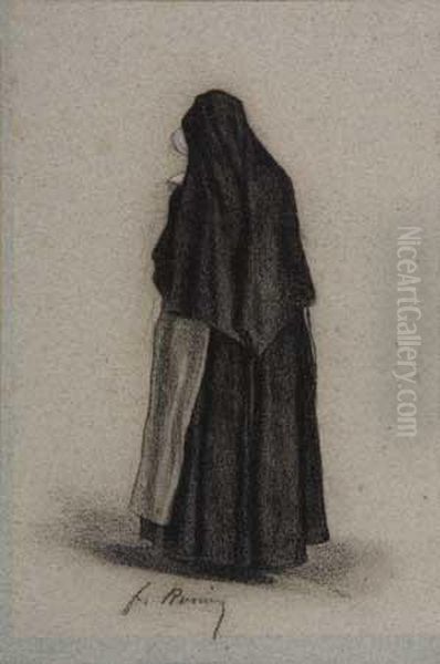 Study Of A Standing Nun, Seen From Behind Oil Painting by Francois Bonvin