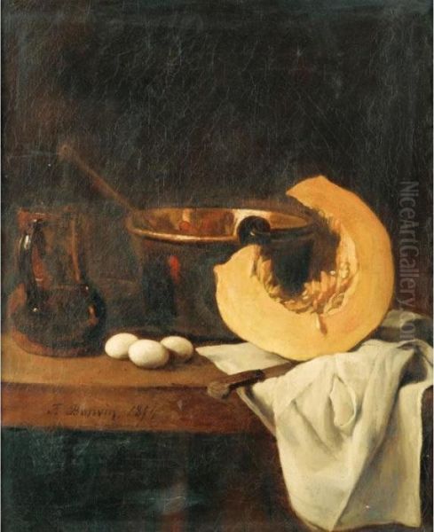 Nature Morte Au Potiron Et Aux 
Oeufs [ ; Still Life With Pumpkin And Eggs ; Oil On Canvas ; Signed And 
Dated F Bonvin 1854] Oil Painting by Francois Bonvin