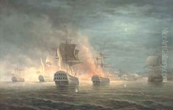 The bombardment of Algiers Oil Painting by James Hardy Jnr