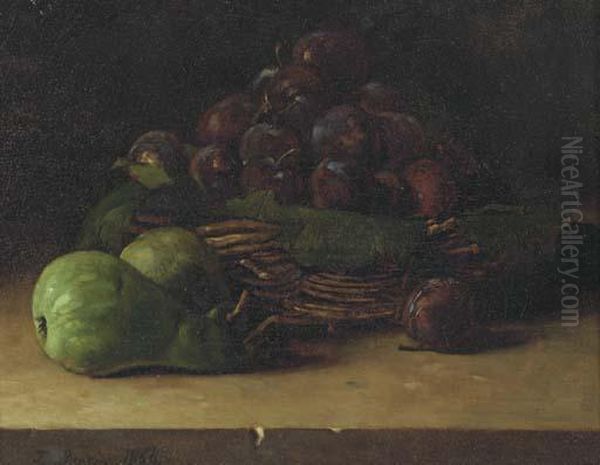 Still Life With Basket Of Prunes Oil Painting by Francois Bonvin