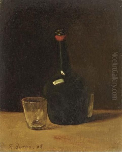 Nature Morte: A Bottle Of Port And Glasses On A Ledge Oil Painting by Francois Bonvin