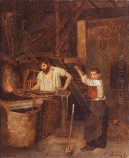 The Blacksmith's Shop Oil Painting by Francois Bonvin