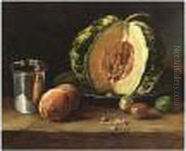 A Still Life With A Melon And Other Fruit On A Table Oil Painting by Francois Bonvin