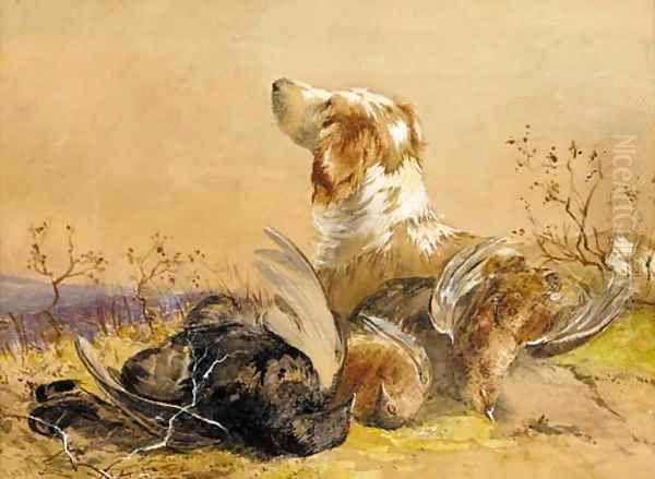 A gun dog with the day's bag Oil Painting by James Hardy Jnr