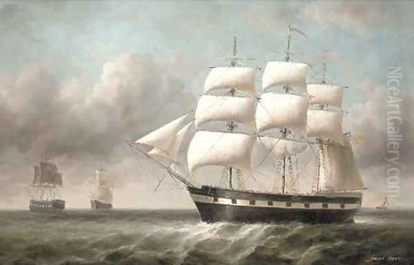 Merchantmen at sea Oil Painting by James Hardy Jnr