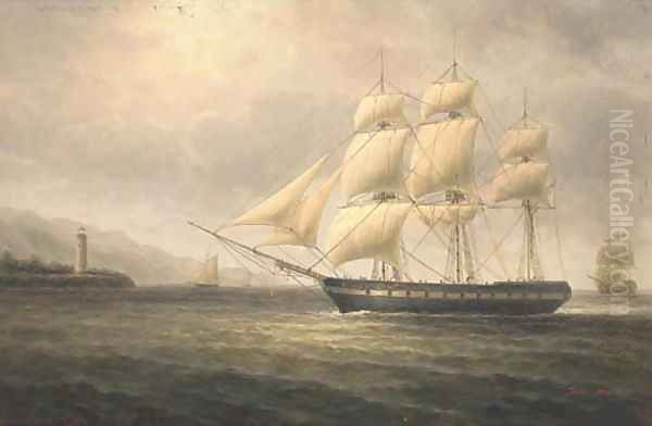 Warships off the coast Oil Painting by James Hardy Jnr