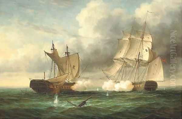 A naval engagement 2 Oil Painting by James Hardy Jnr