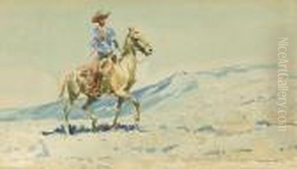 Cowboy On Horseback Oil Painting by John Edward Borein