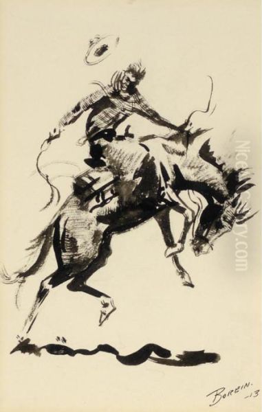 Riding A Bronc Oil Painting by John Edward Borein