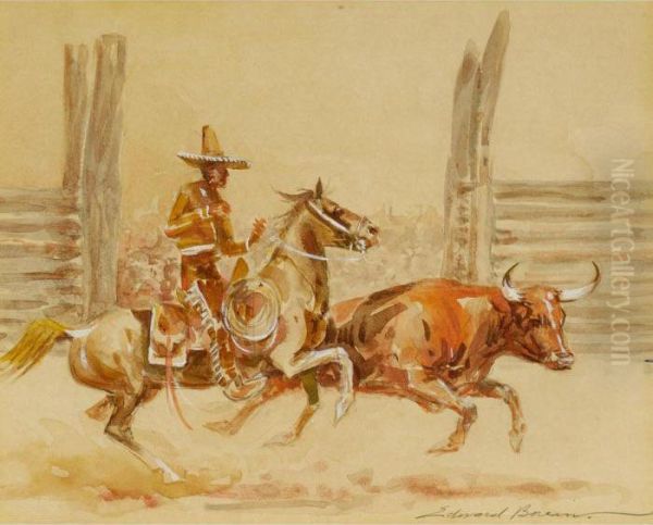 Vaquero And Steer Oil Painting by John Edward Borein