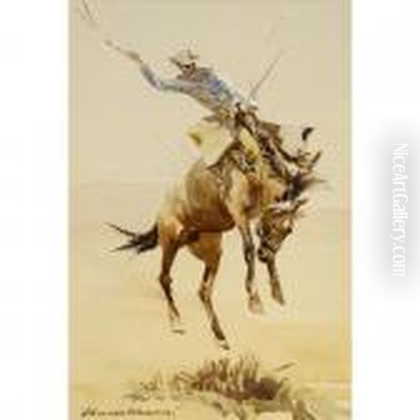 Cowboy On A Bucking Horse Oil Painting by John Edward Borein