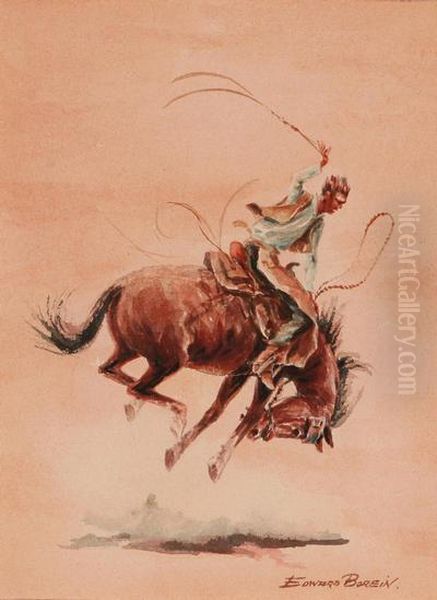 Rider On A Bucking Horse Oil Painting by John Edward Borein