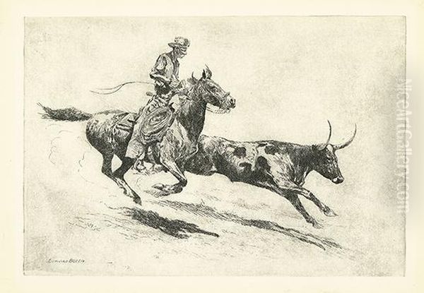 Headin' A Steer, No 2. Oil Painting by John Edward Borein