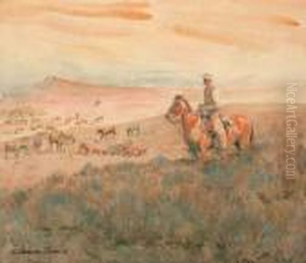 Herding Cattle Oil Painting by John Edward Borein