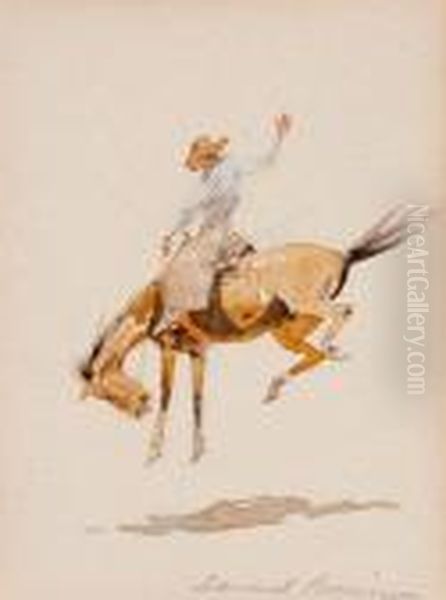 Bucking Horse Oil Painting by John Edward Borein