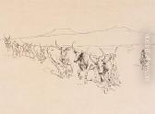 Study Of A Cattle Drive Oil Painting by John Edward Borein