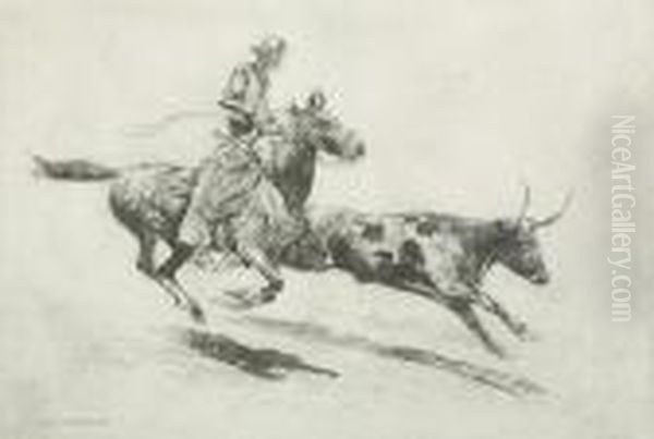 Headin' A Steer, No. 2 Oil Painting by John Edward Borein