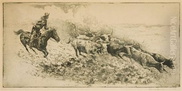 Wild Cattle No. 2 (g. 115) Oil Painting by John Edward Borein