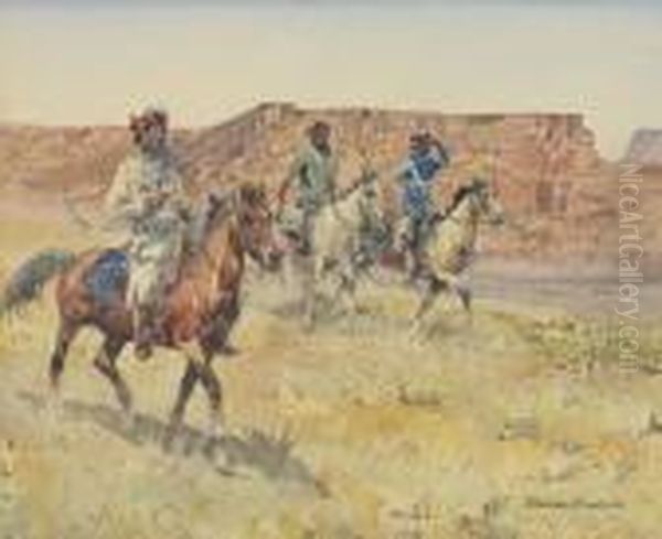 Indians On Horseback Oil Painting by John Edward Borein