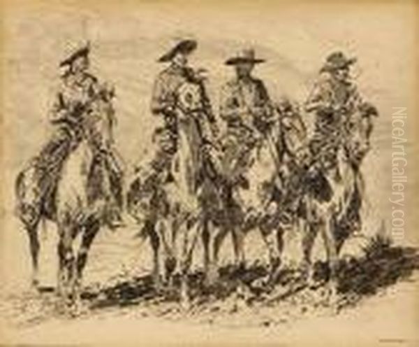 Four Horsemen Oil Painting by John Edward Borein