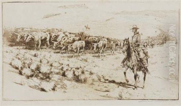 Trail Herd No Oil Painting by John Edward Borein