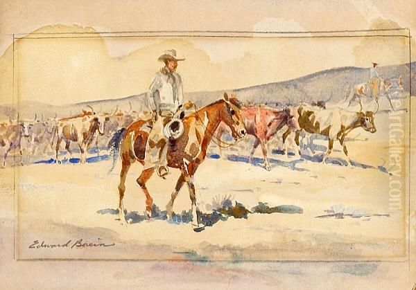 Herding The Longhorns Oil Painting by John Edward Borein