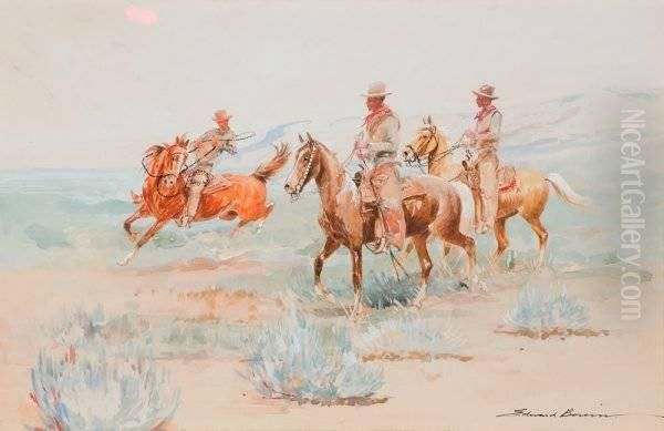 Title: Three Cowboys Oil Painting by John Edward Borein