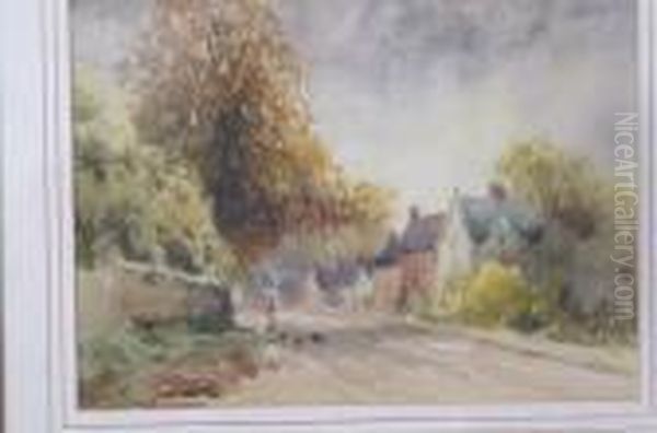 Castle Donington, A Quiet Lane Oil Painting by John Edward Borein