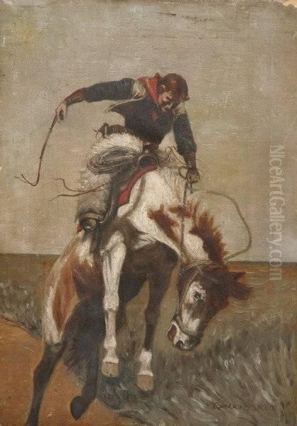 Cowboy With Lasso On Horse,
 Signed Lower Right Oil Painting by John Edward Borein