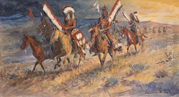 Indians On Horseback Oil Painting by John Edward Borein