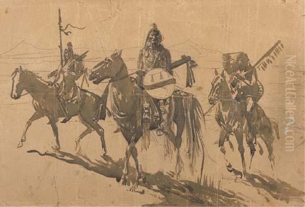 Indians On Horseback Oil Painting by John Edward Borein