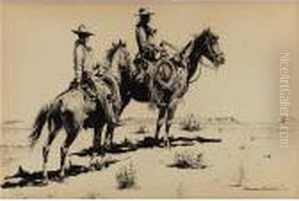 Two Cowboys Oil Painting by John Edward Borein