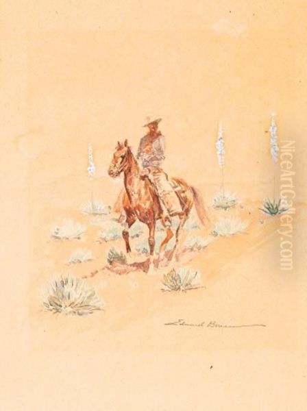 Cowboy On Horseback Oil Painting by John Edward Borein