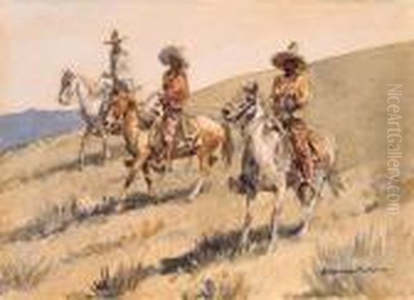 Three Vacarros On Horseback Oil Painting by John Edward Borein