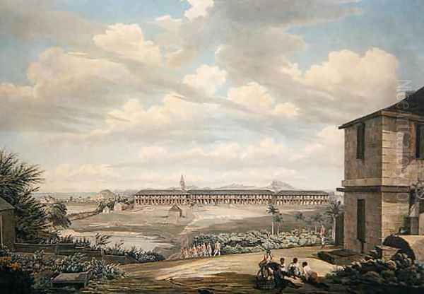 A View on the Island of Antigua the English Barracks and St Johns Church seen from the Hospital Oil Painting by Thomas Hearne